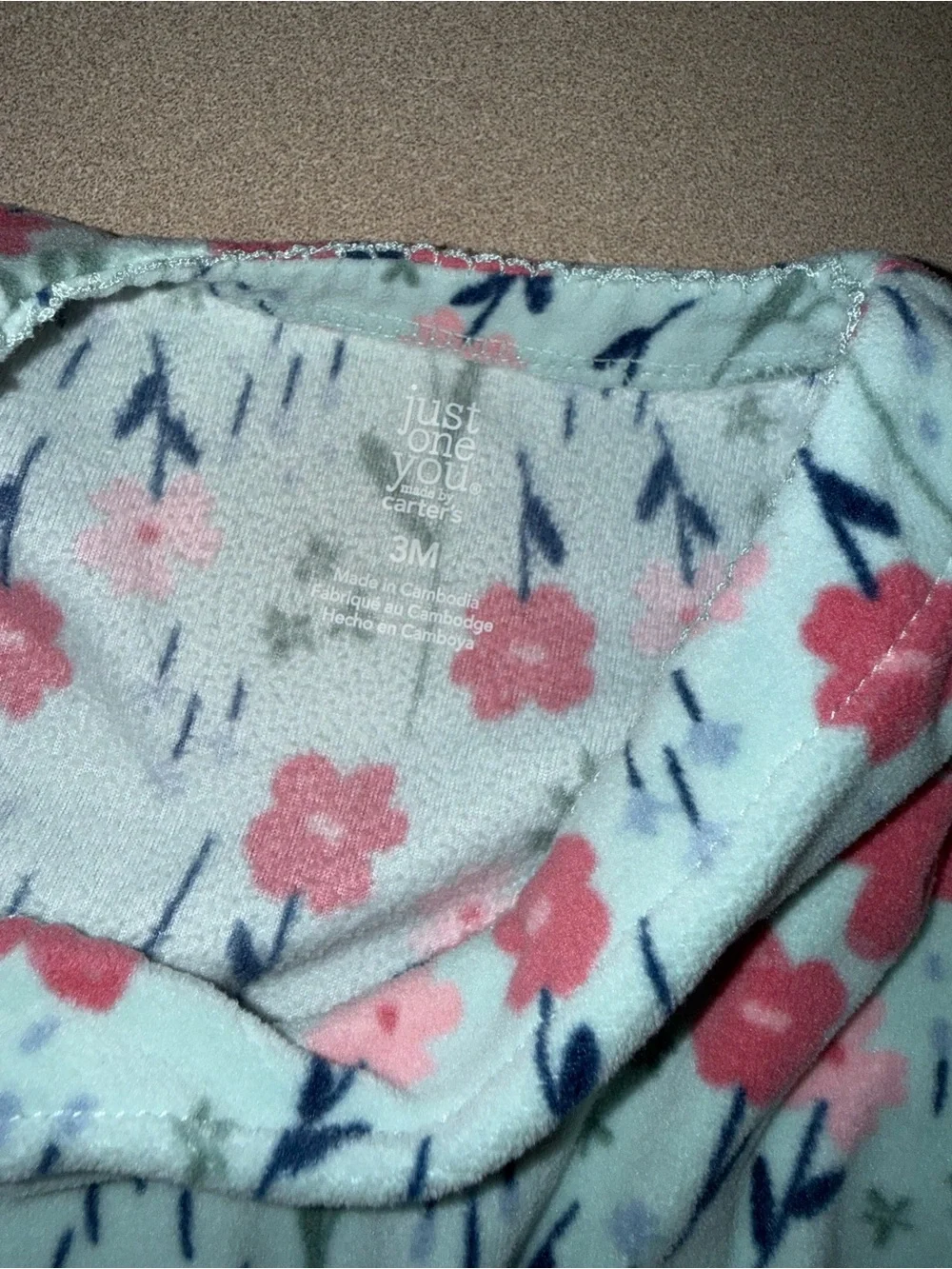 Carter’s baby girl size 3 months floral warm pajamas blue pink